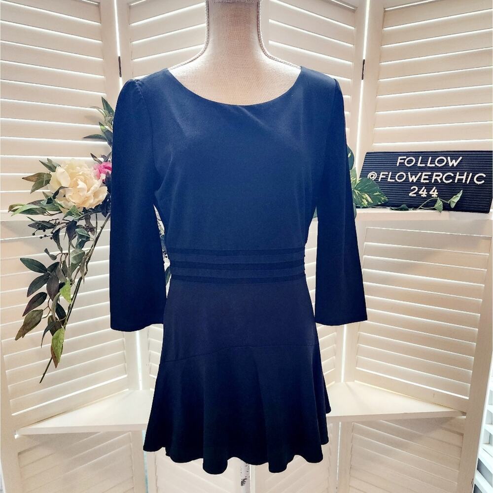 ERIN BLACK PEPLUM DRESS WITH MESH WAIST ACCENTS SIZE 10